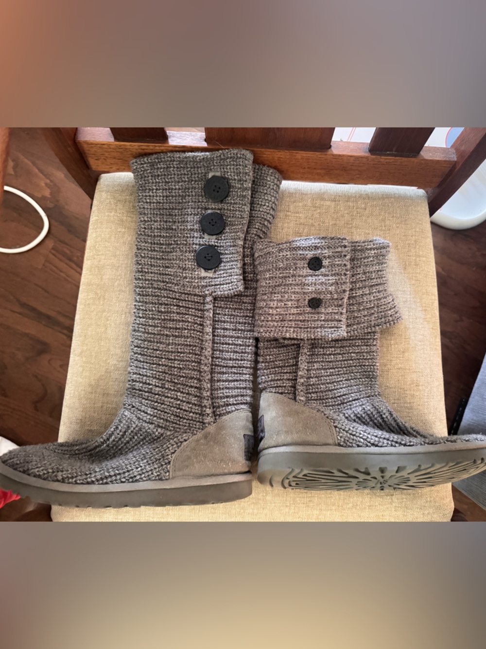 UGG Gray Knit Suede Cuff Tall Boot